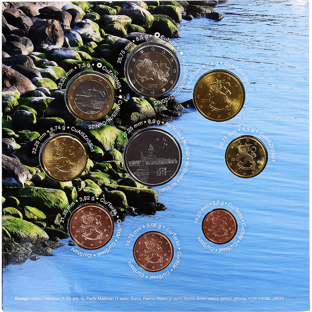 Finska,
1 cent do 2 evra,
2012