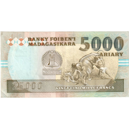 Madagaskar,
25,
000 frankov = 5000 ariarjev