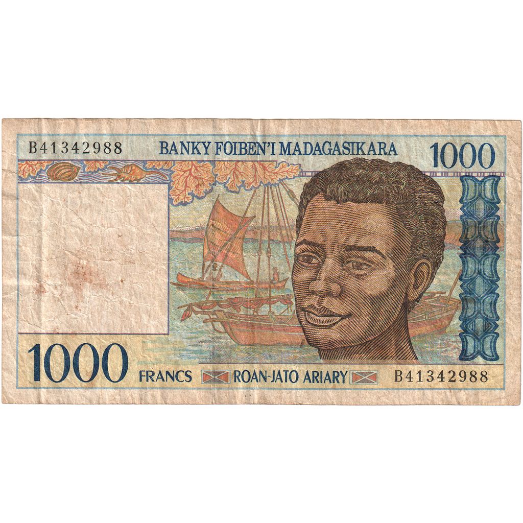 Madagaskar,
1000 frankov = 200 ariarjev,
F (12-15)
