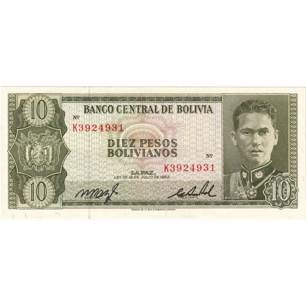 Bolivija,
10 bolivijskih pesosov,
1962