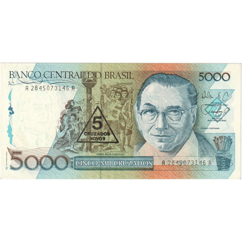 Brazilija,
5 Cruzados Novos na 5000 Cruzados,
UNC (63)