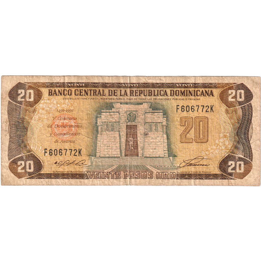 Dominikanska republika,
20 pesos oro,
1990