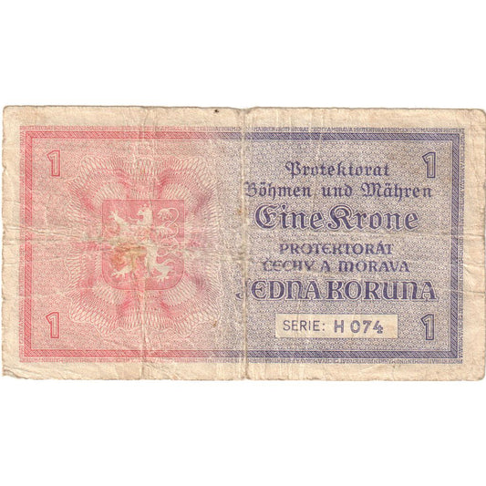 Bohemija in Moravska,
1 krona,
VF (30-35)