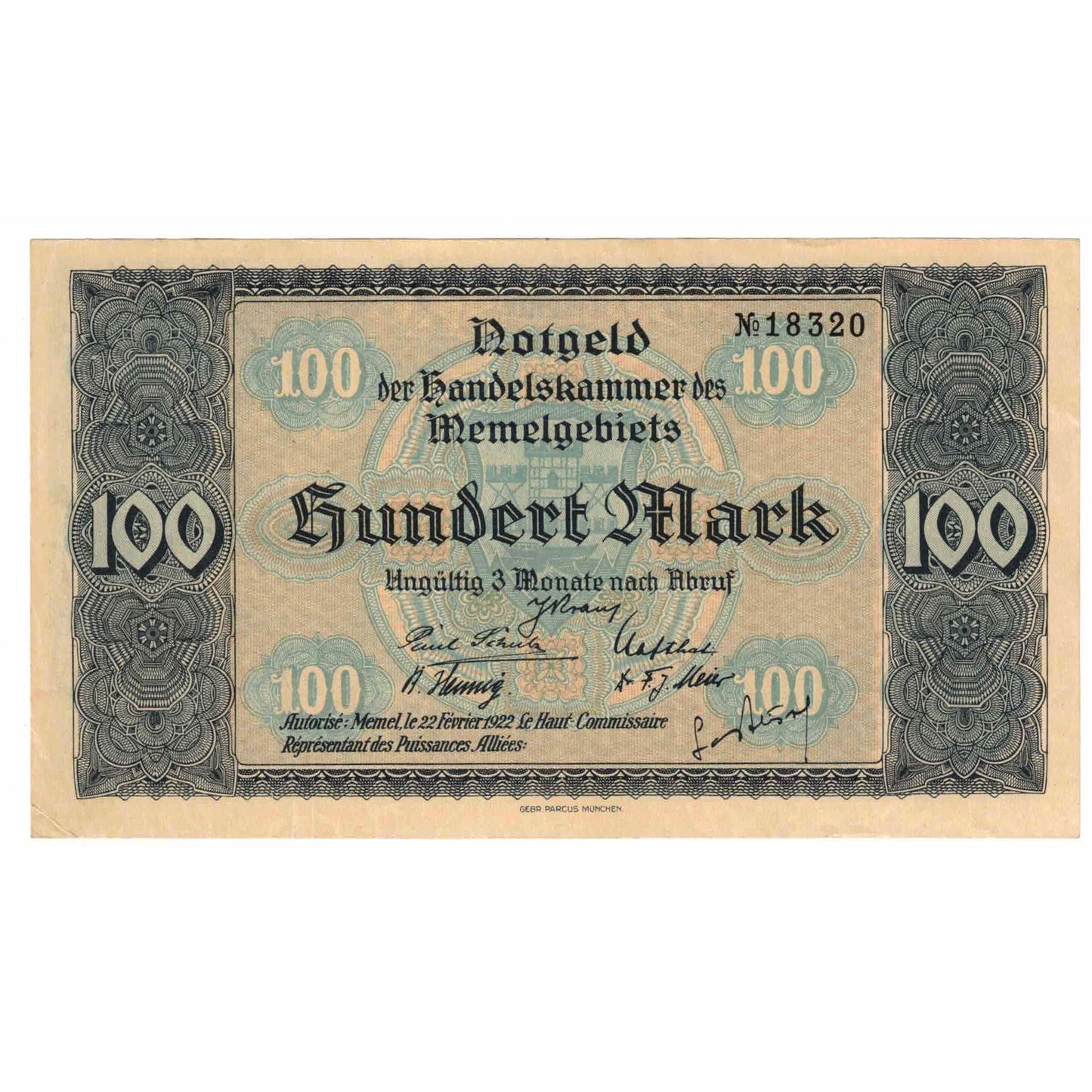 bankovec,
Memel,
100 mark
