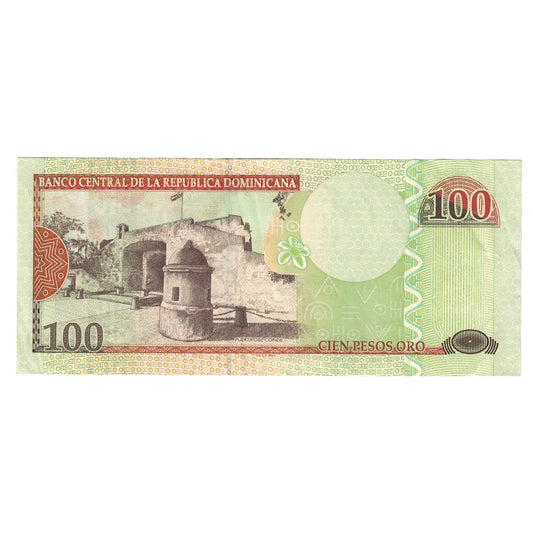 bankovec,
Dominikanska republika,
100 pesos oro