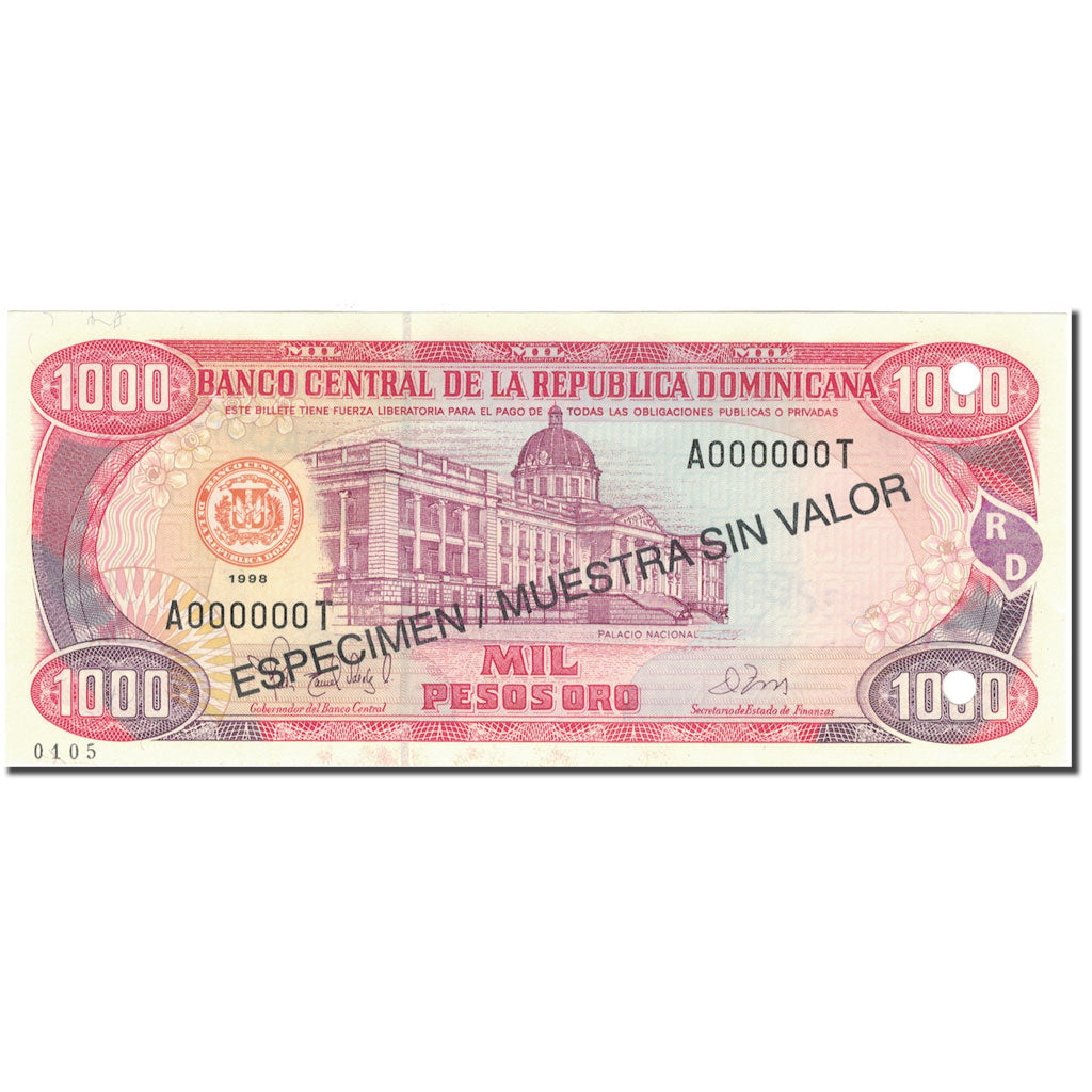 bankovec,
Dominikanska republika,
1000 pesos oro