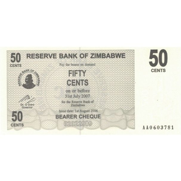 bankovec,
Zimbabve,
50 centov