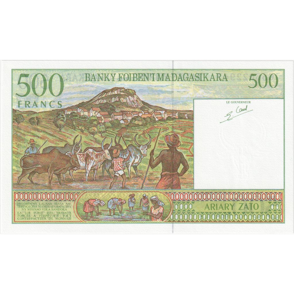Madagaskar, 
  
  500 frankov = 100 ariarjev, 
  
  UNC (65-70)