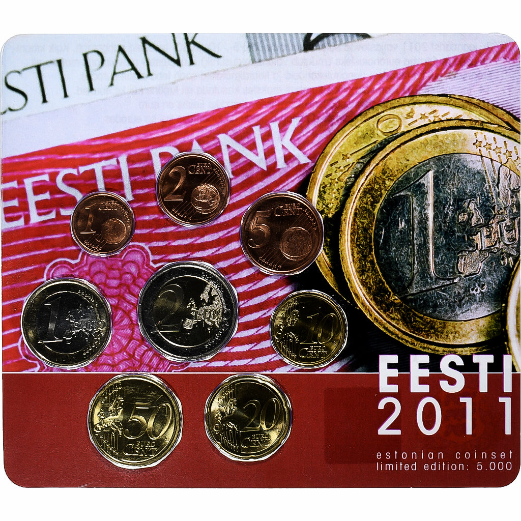 Estonija, 
  
  Komplet 1 ct. - 2 evra, 
  
  Kartica za kovance.FDC