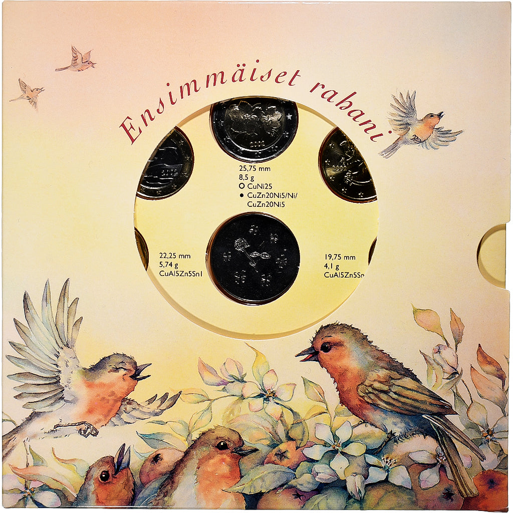 Finska, 
  
  Komplet 1 ct. - 2 evra + žeton, 
  
  Ensimmäiset rabani