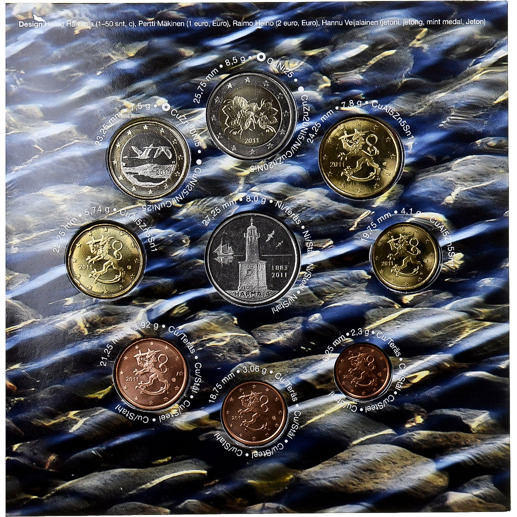 Finska, 
  
  Komplet 1 ct. - 2 evra + žeton, 
  
  2011